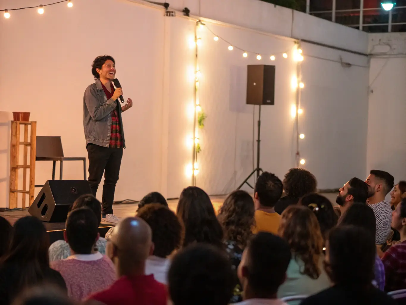 A photograph capturing a keynote speaker passionately addressing a large audience at the 'Sustainable Future Forum' conference, emphasizing the event's focus on thought leadership and engagement.
